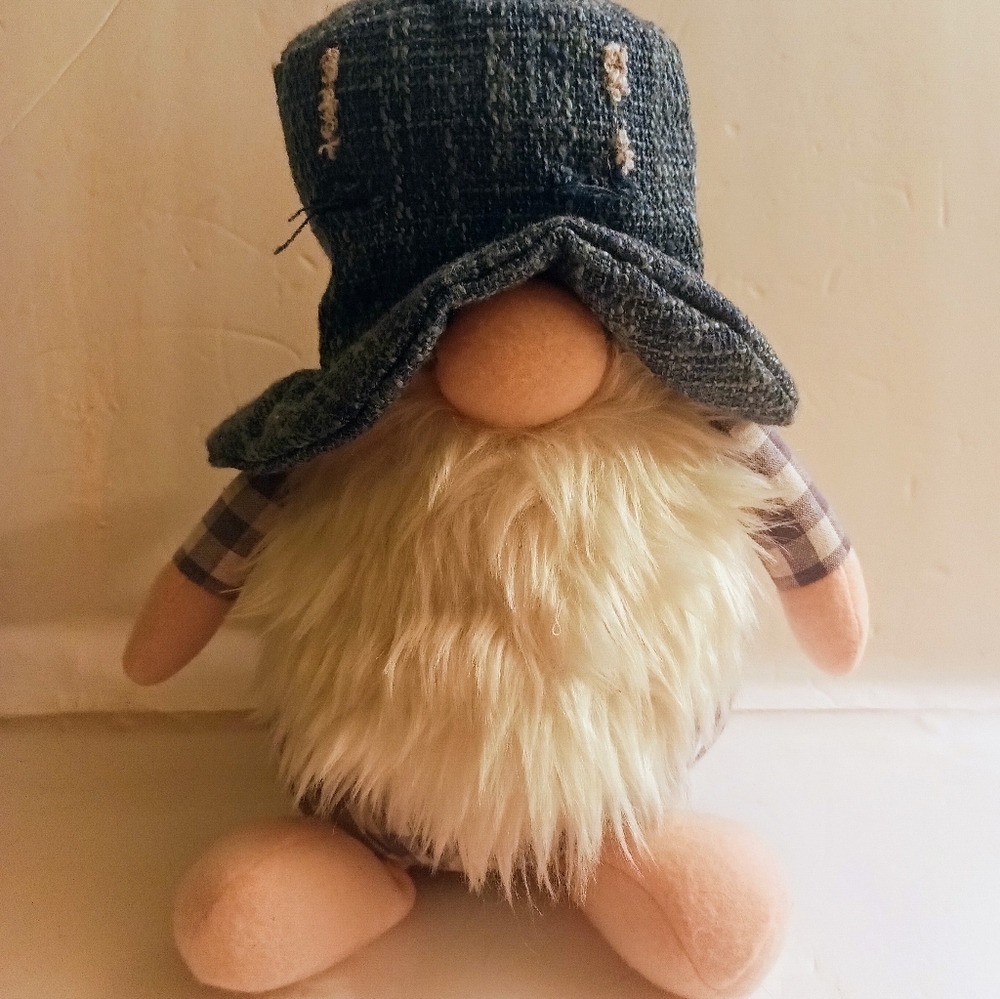 Farmhouse Blue Gingham Gnome Rustic Chic Country Farm Shelf Americana Easter